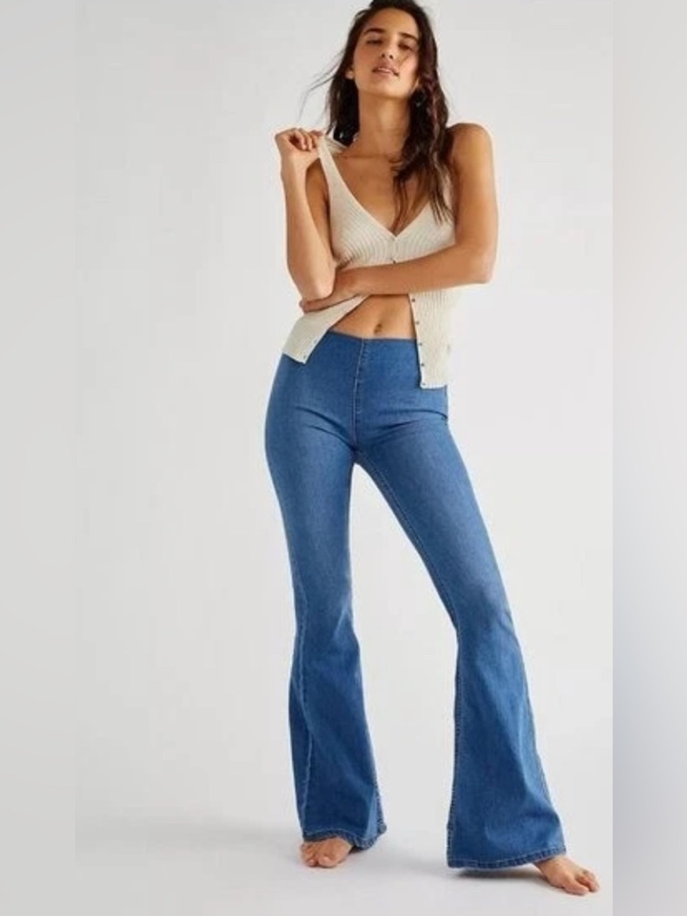 NWT Free People Penny Pull-On Flare Jeans Echo Blue Size:26
